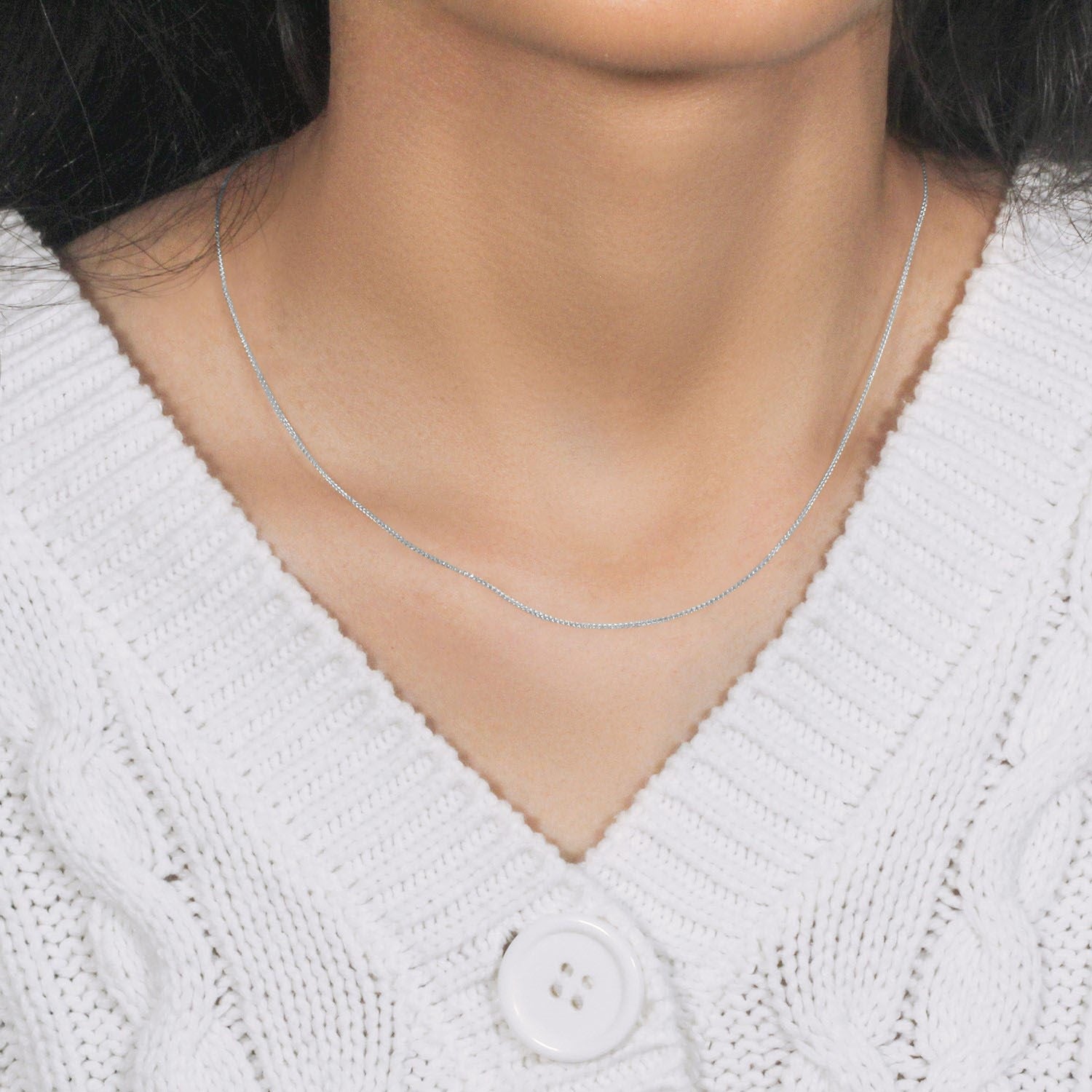 14k witgouden ronde tarweketting met diamantslijpsel (0,60 mm)