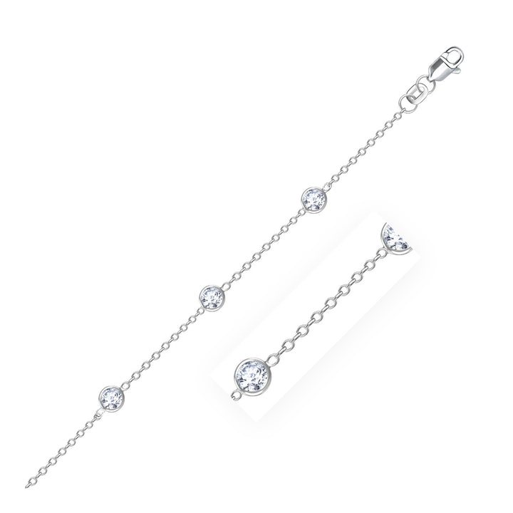 Bracelet de cheville en or blanc 14 carats avec zircon cubique blanc rond