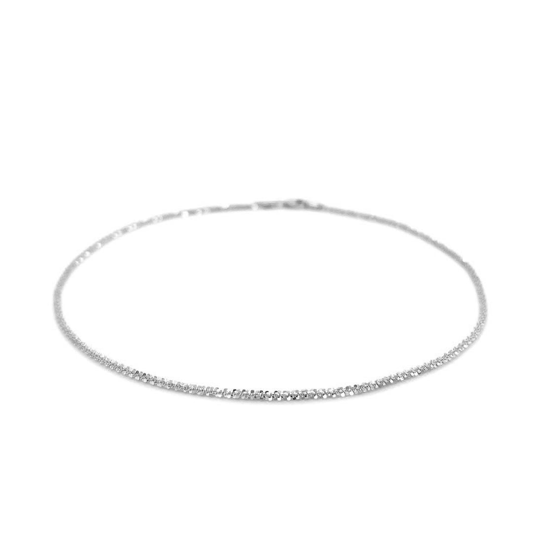 Bracelet de cheville scintillant en or blanc 14 carats, 1,5 mm