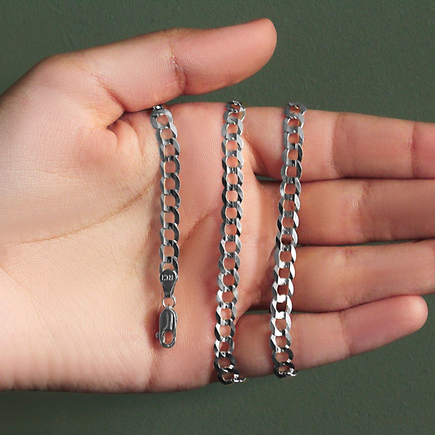 Chaîne gourmette massive en or blanc 14 carats (5,70 mm)