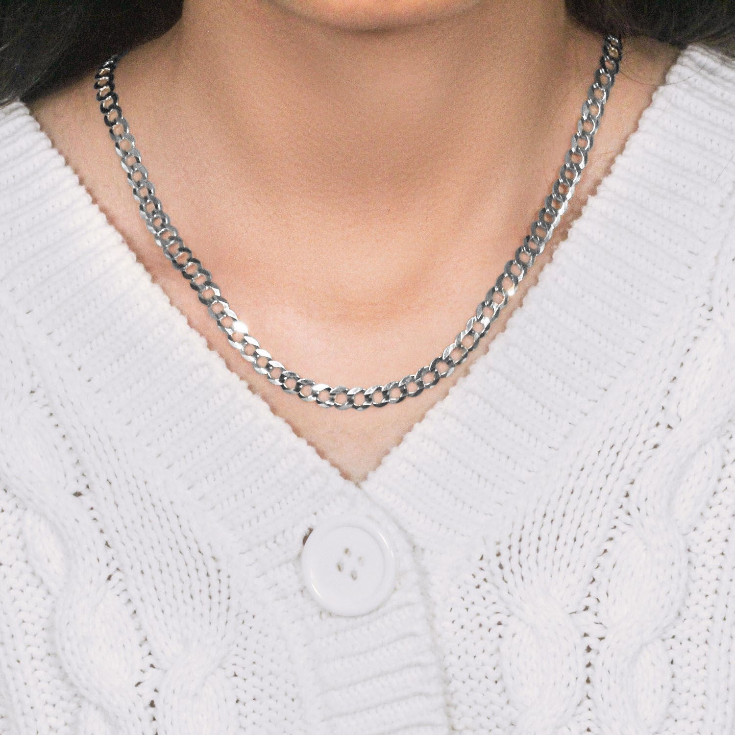 Chaîne gourmette massive en or blanc 14 carats (5,70 mm)