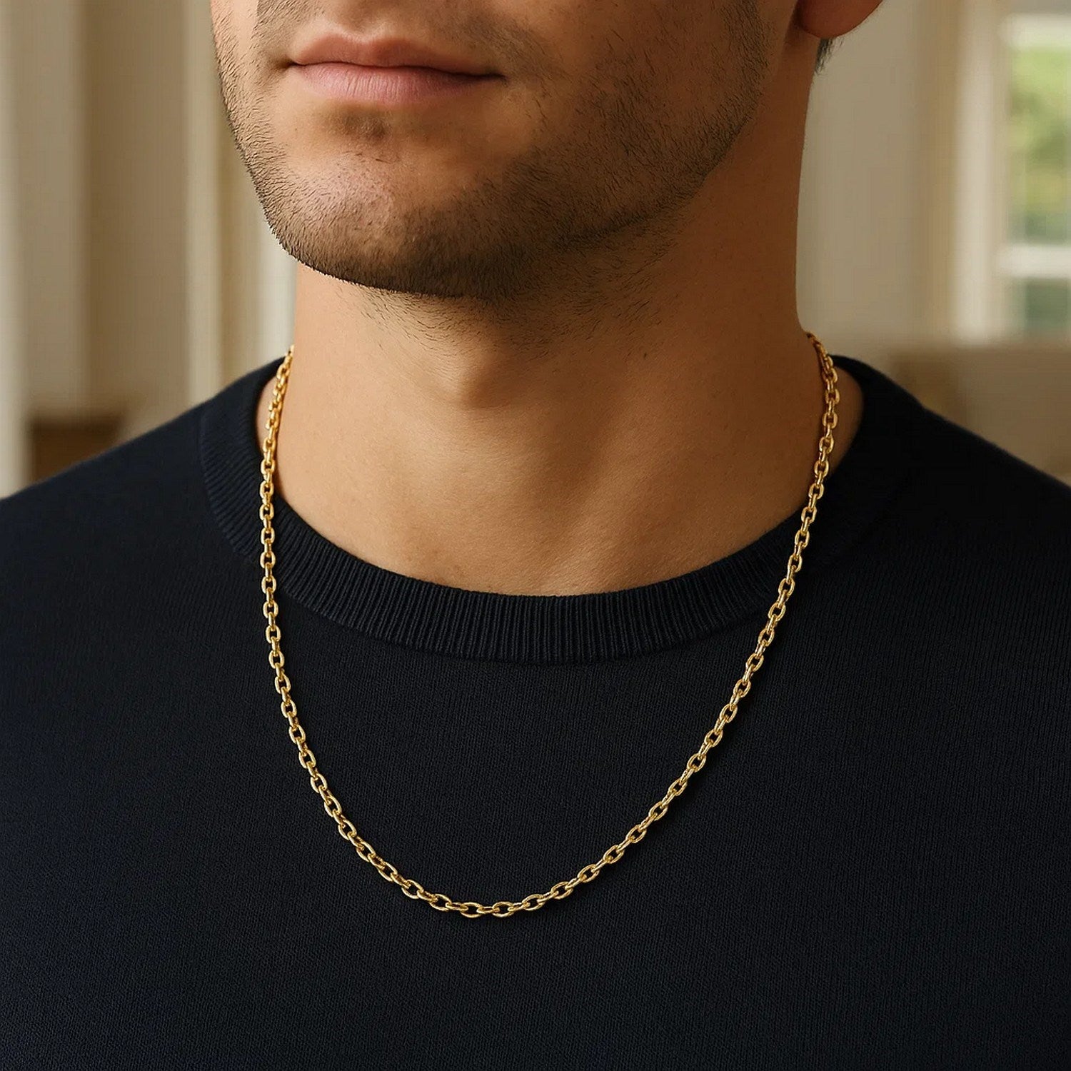 14k geelgouden kabelschakelketting met diamantslijpsel (3,0 mm)