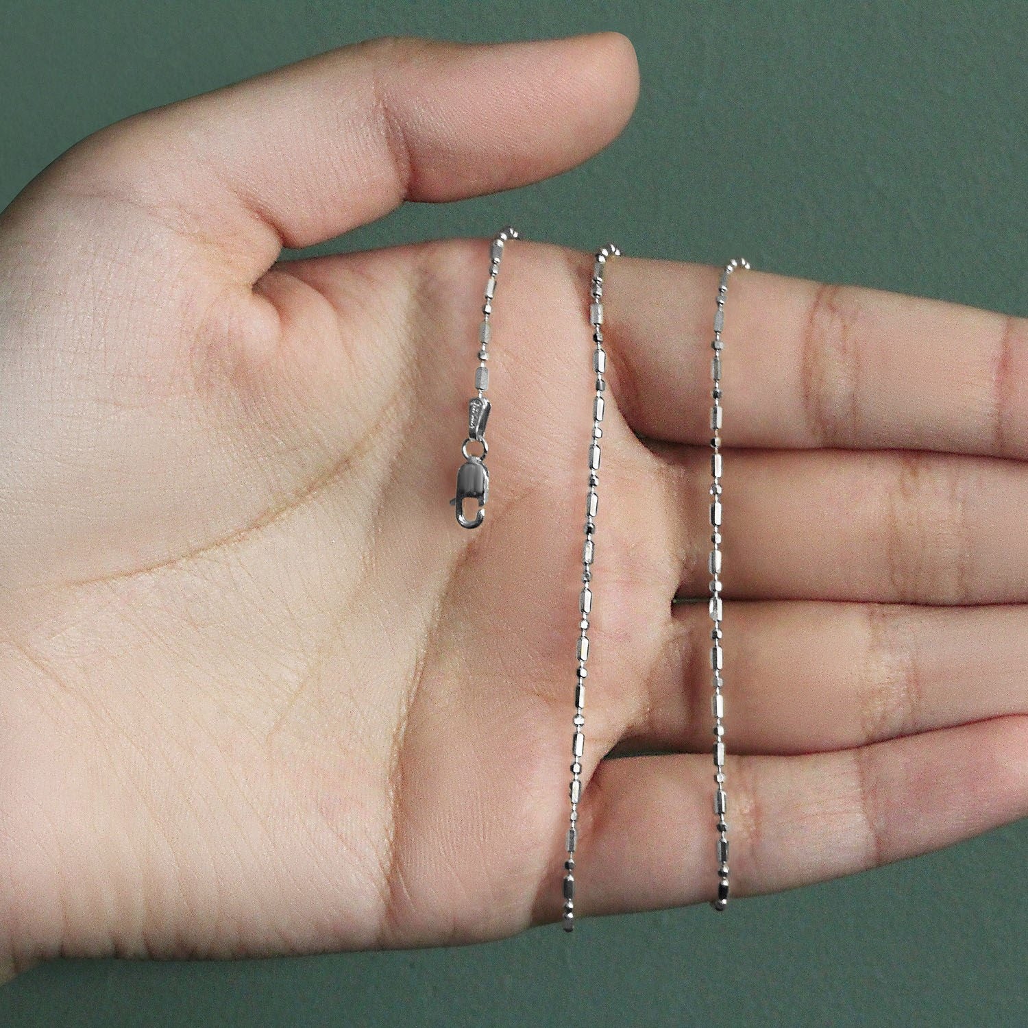 14k witgouden afwisselende kralenketting met diamantslijpsel (1,30 mm)