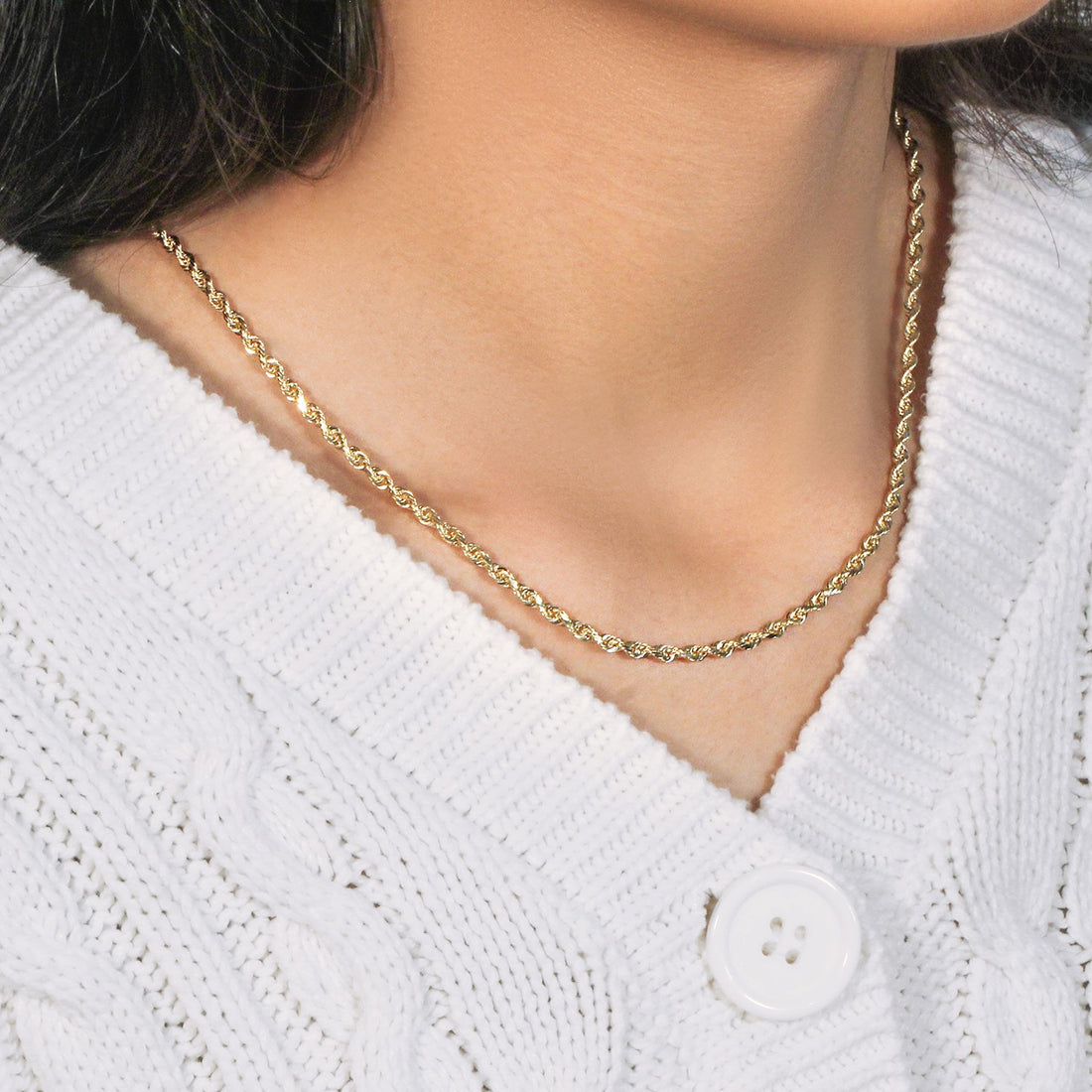 14k Yellow Gold Solid Diamond Cut Rope Chain (3.00 mm)