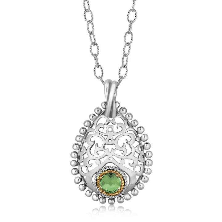Pendentif en or jaune 18 carats et argent sterling avec améthyste verte ronde