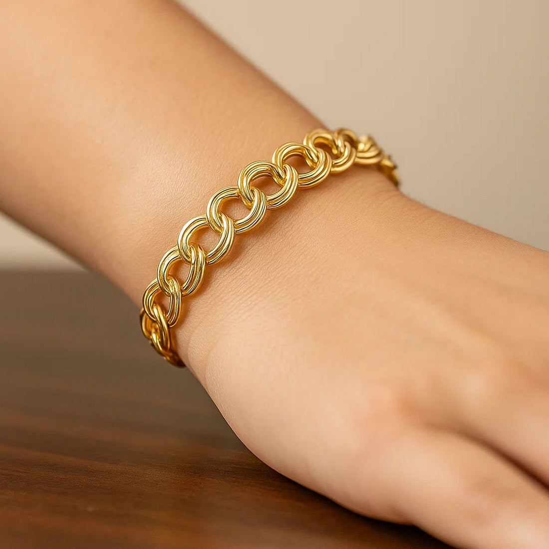 14k Yellow Gold Solid Double Link Charm Bracelet (8.00 mm)