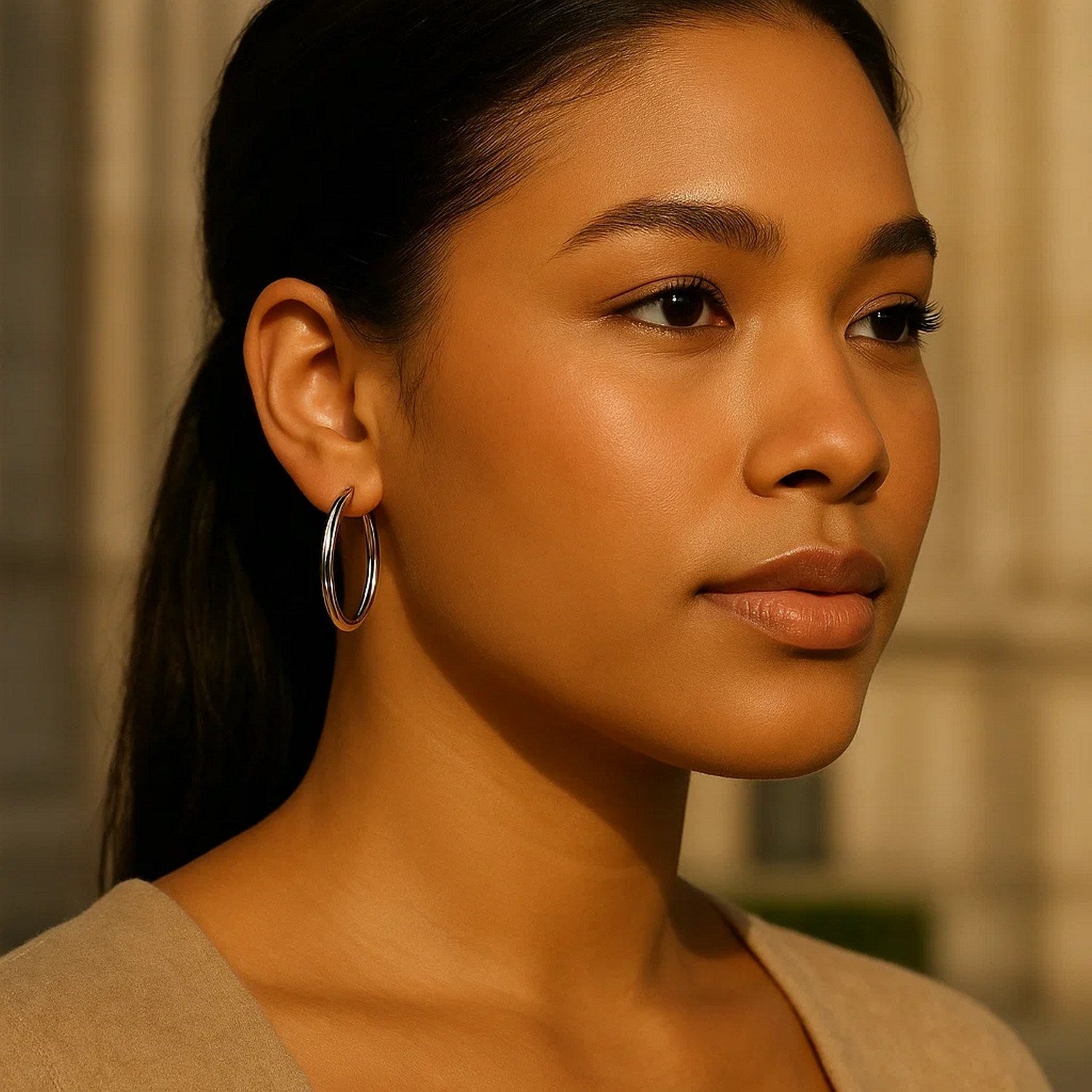 14k White Gold Polished Hoop Earrings (3x30mm)