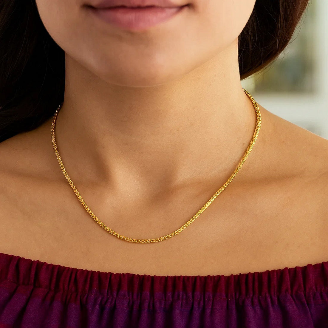 14k Yellow Gold Diamond Cut Round Wheat Chain (1.00 mm)