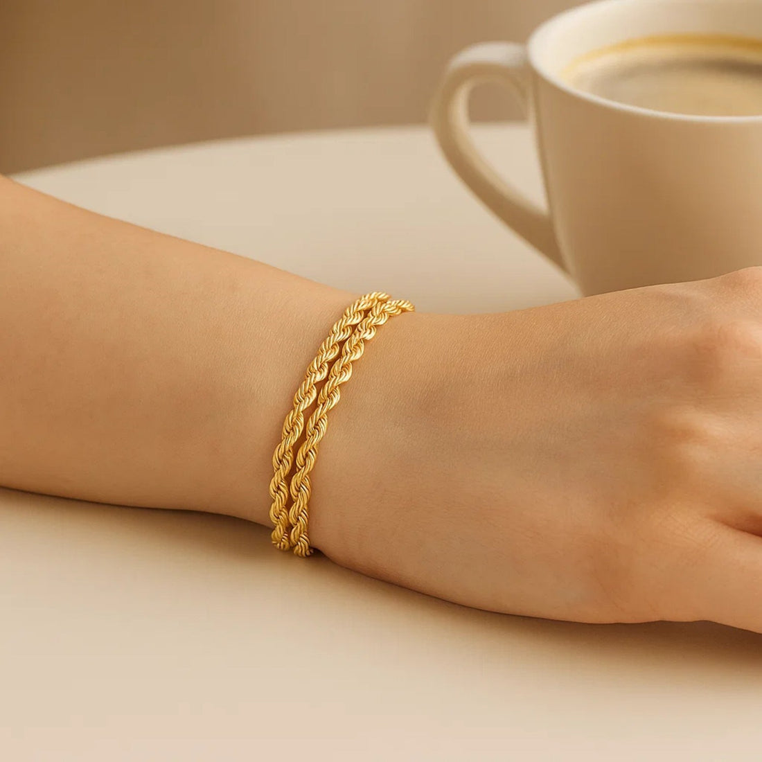 14k Yellow Gold Dual Row Rope Bracelet  (4.80 mm)