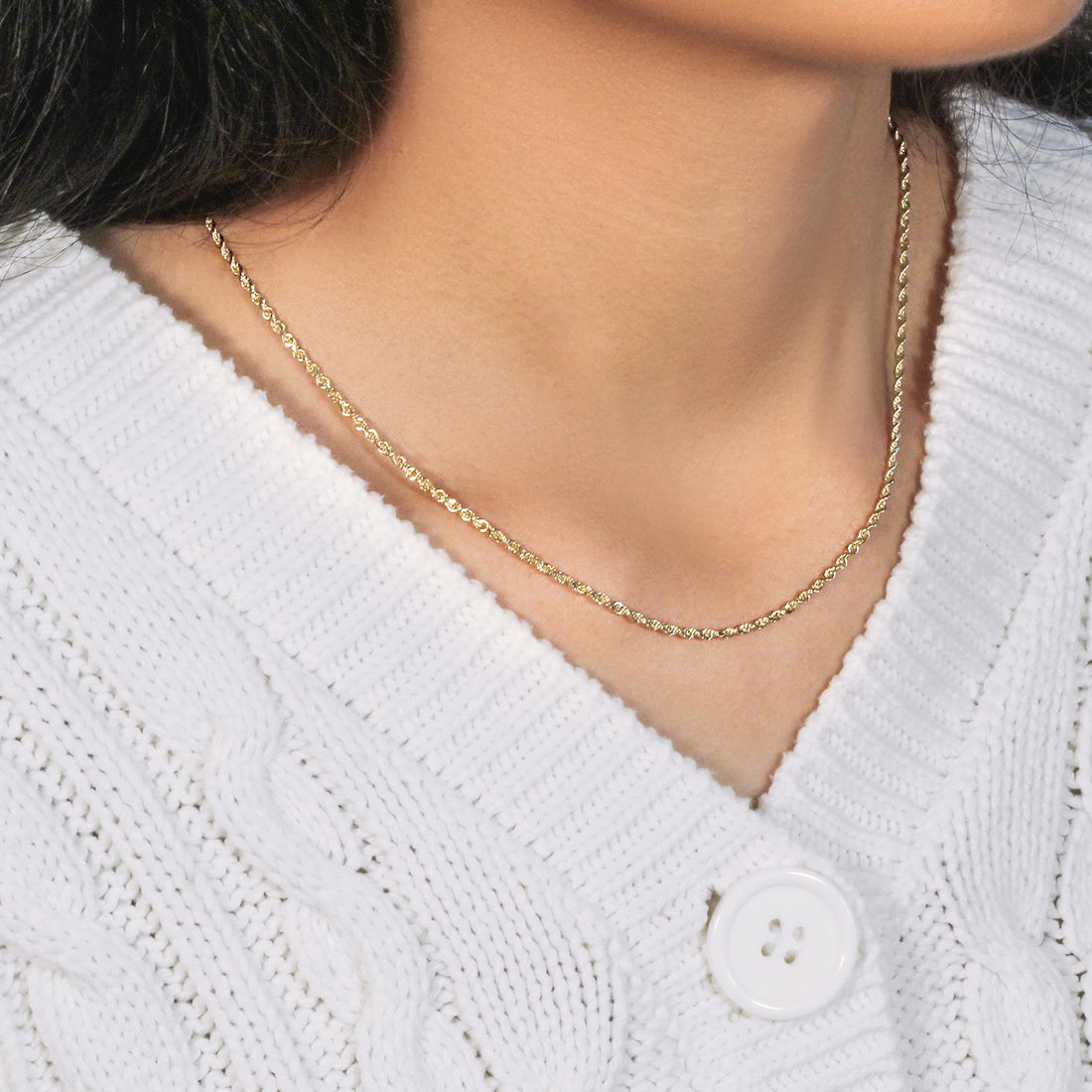 10k geelgouden ketting met massief diamantgeslepen ketting (2,00 mm)