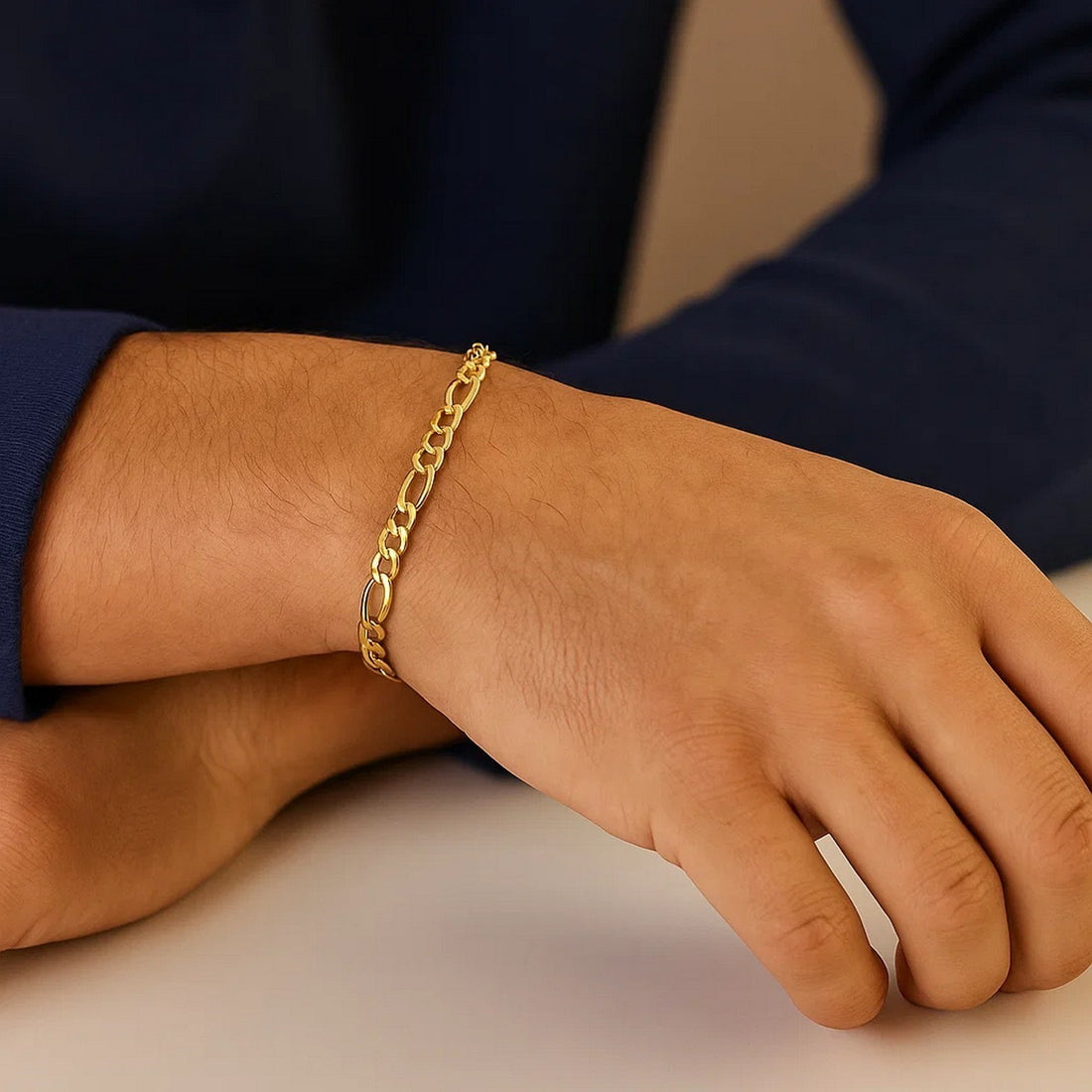 14k Yellow Gold Solid Figaro Bracelet (3.80 mm)
