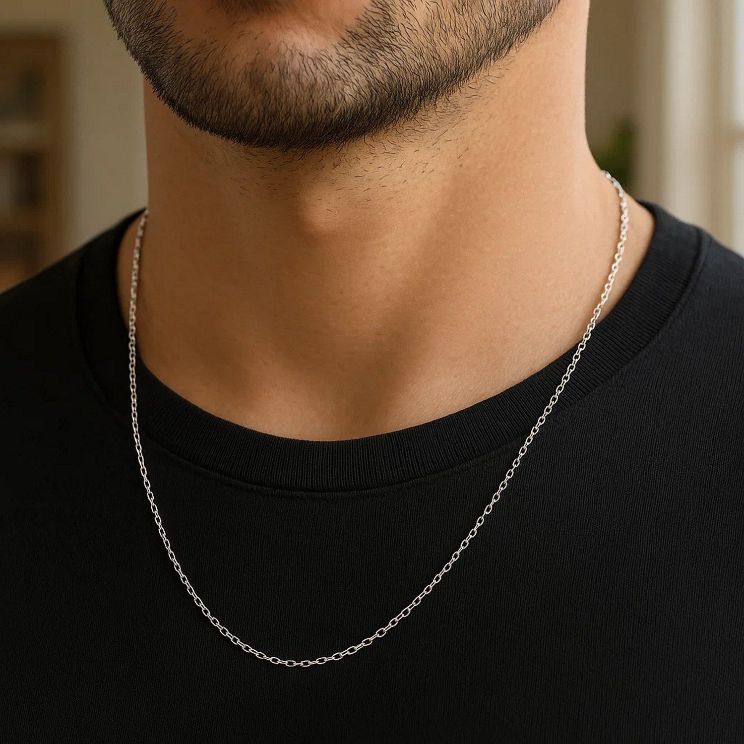 14k witgouden kabelschakelketting met diamantslijpsel (1,30 mm)