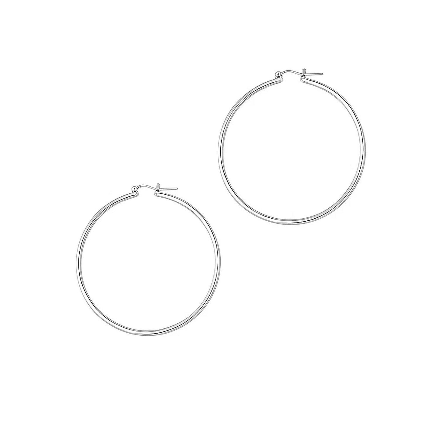 14k White Gold Polished Hoop Earrings (1.5x45mm)