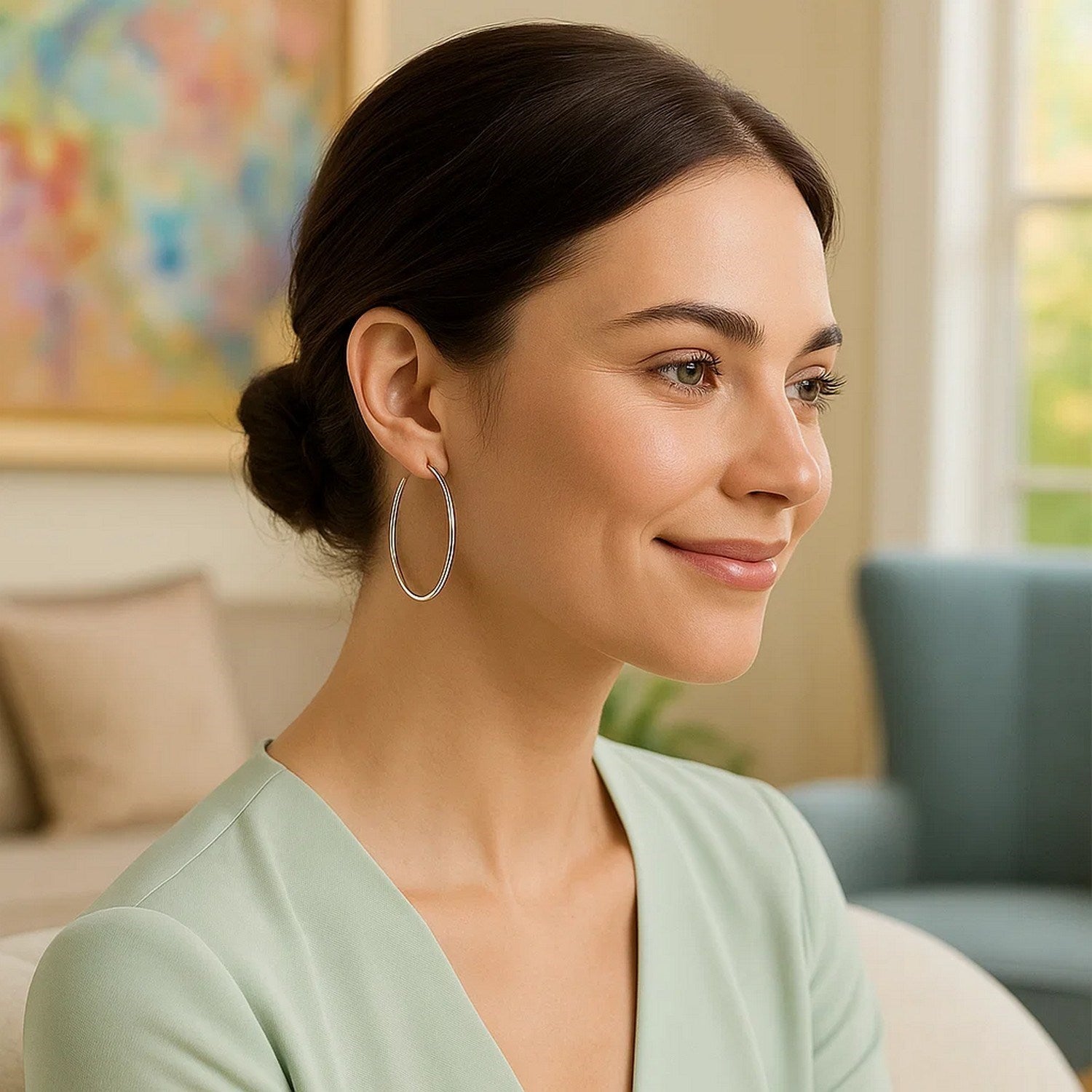 14k White Gold Polished Hoop Earrings (1.5x45mm)