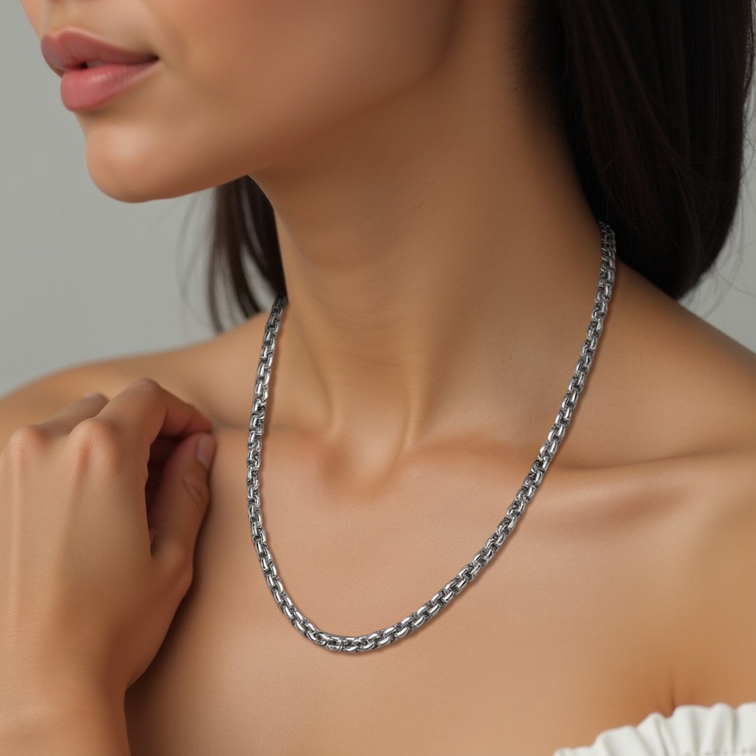 Chaîne à maillons ronds en or blanc 14 carats (1,3 mm)