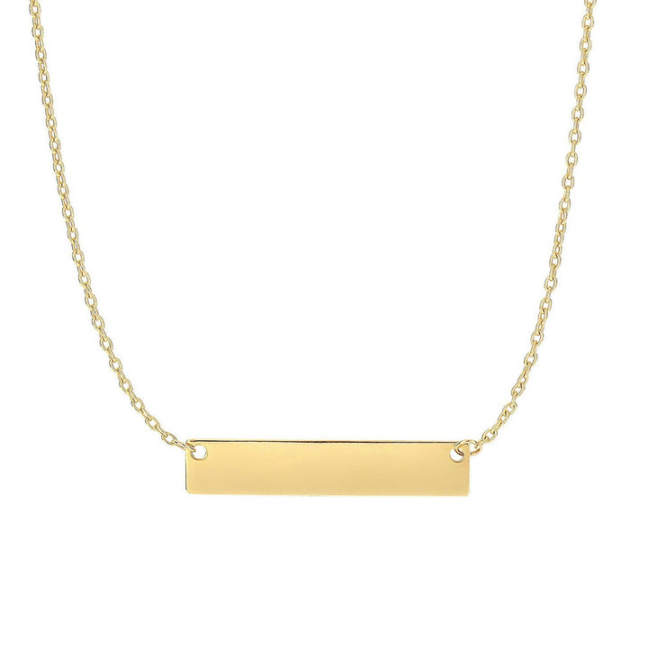 Collier en or jaune 14 carats, style barre horizontale plate et lisse