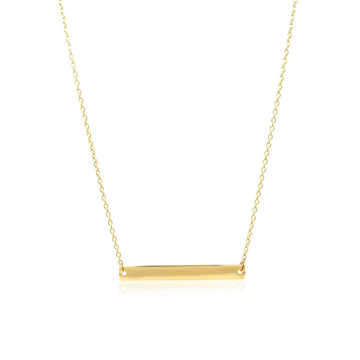Collier en or jaune 14 carats, style barre horizontale plate et lisse