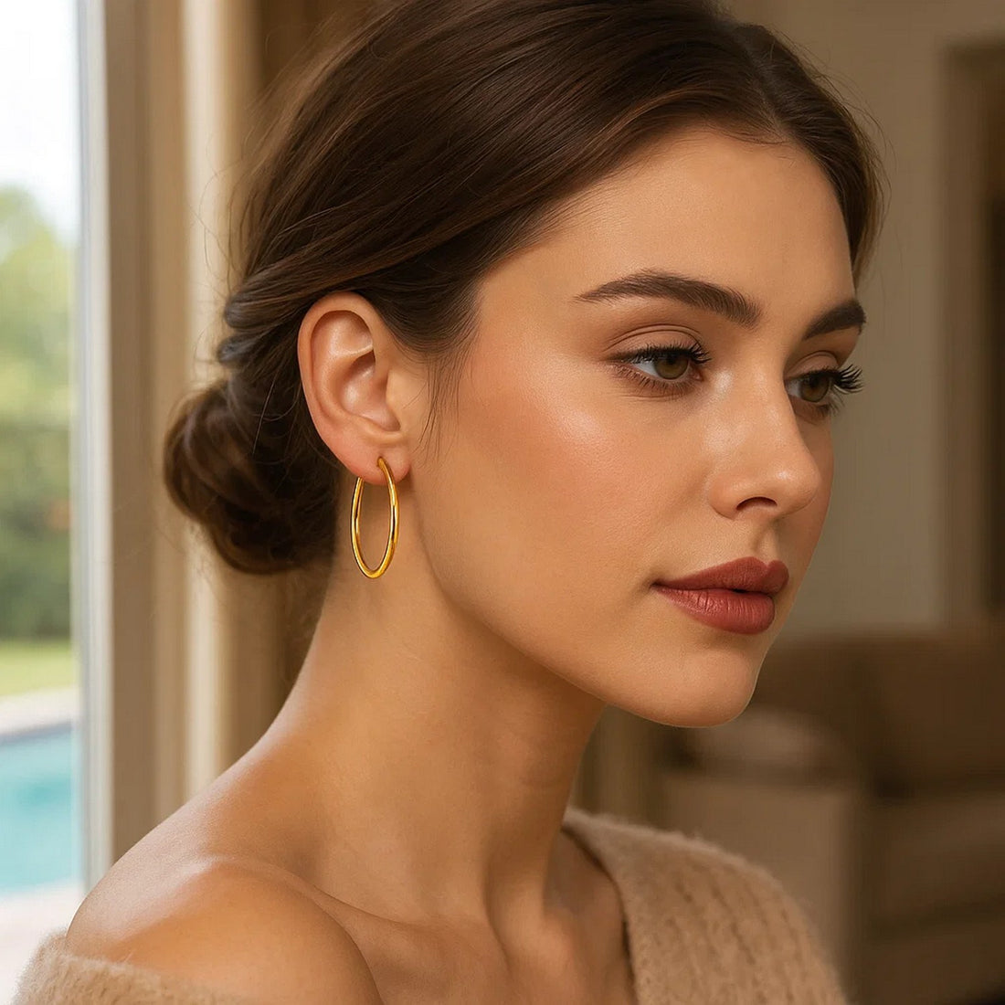 Boucles d'oreilles créoles polies en or jaune 14 carats (1,5 x 25 mm)