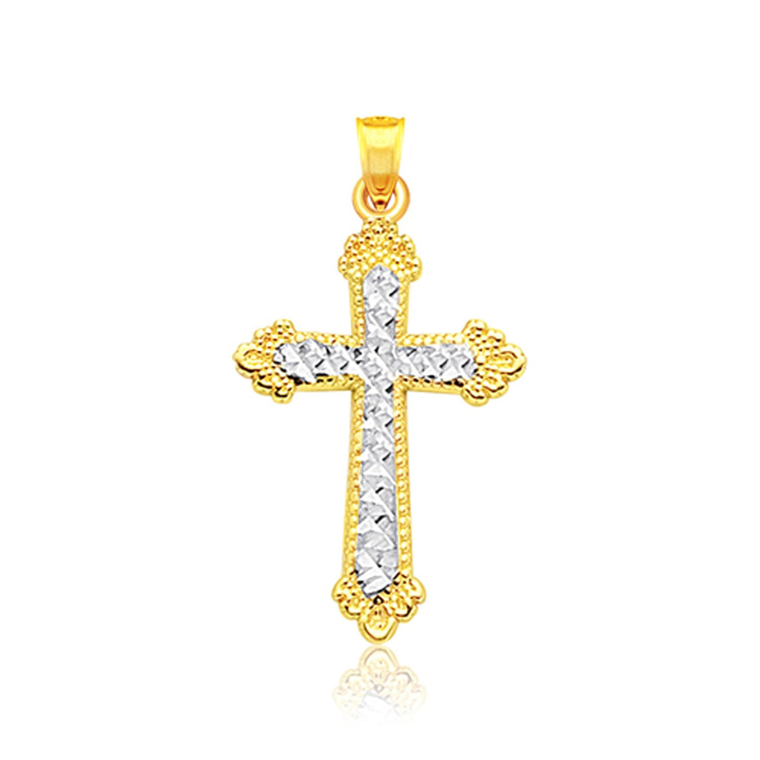 Pendentif croix en or bicolore 14 carats taillé en diamant