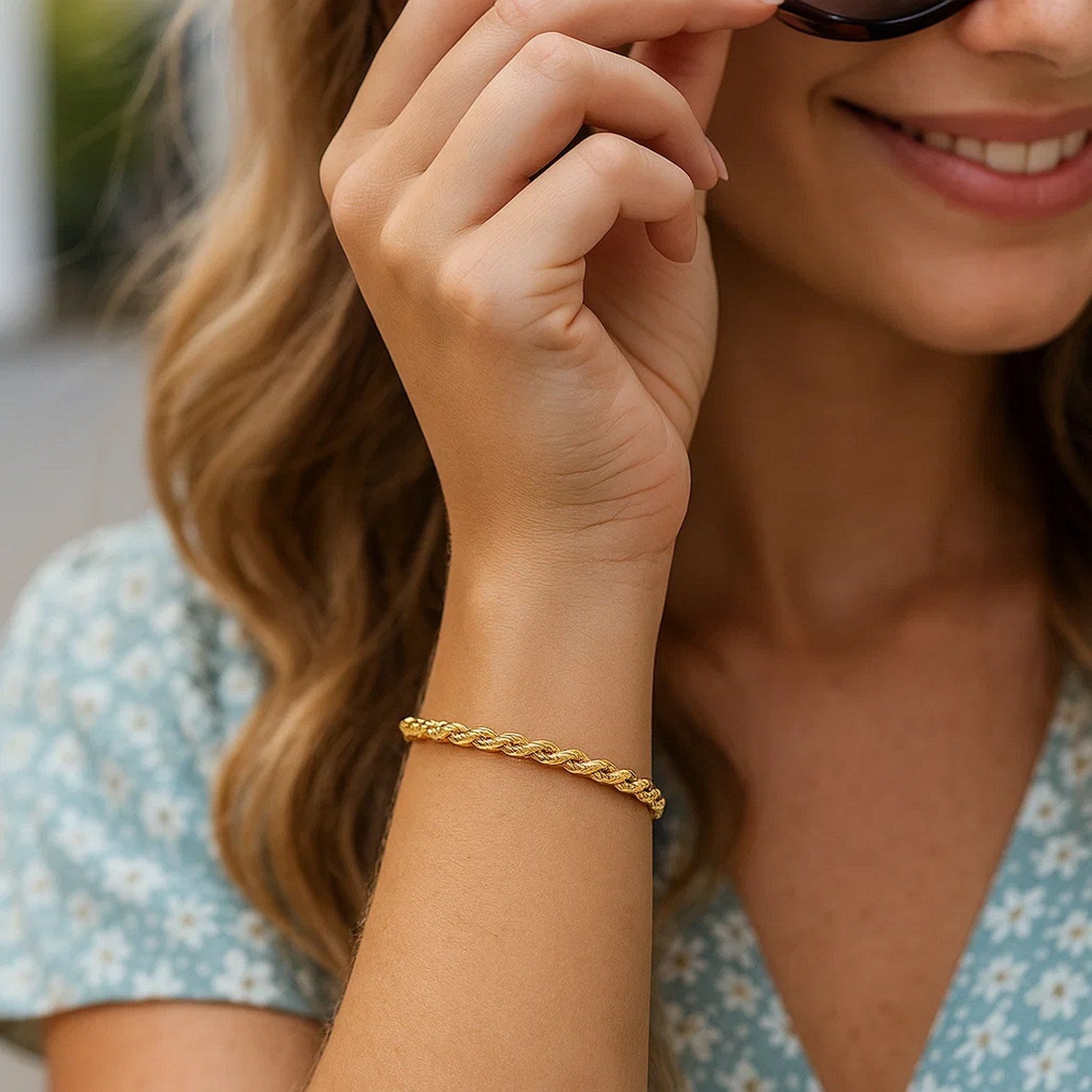 14k Yellow Gold Solid Diamond Cut Rope Bracelet (4.00 mm)