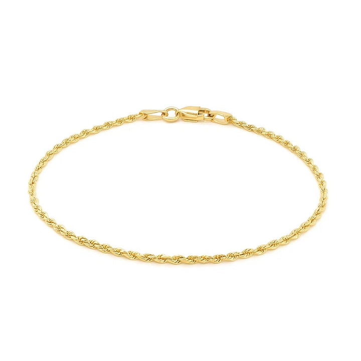 14k Yellow Gold Solid Diamond Cut Rope Bracelet (1.60 mm)