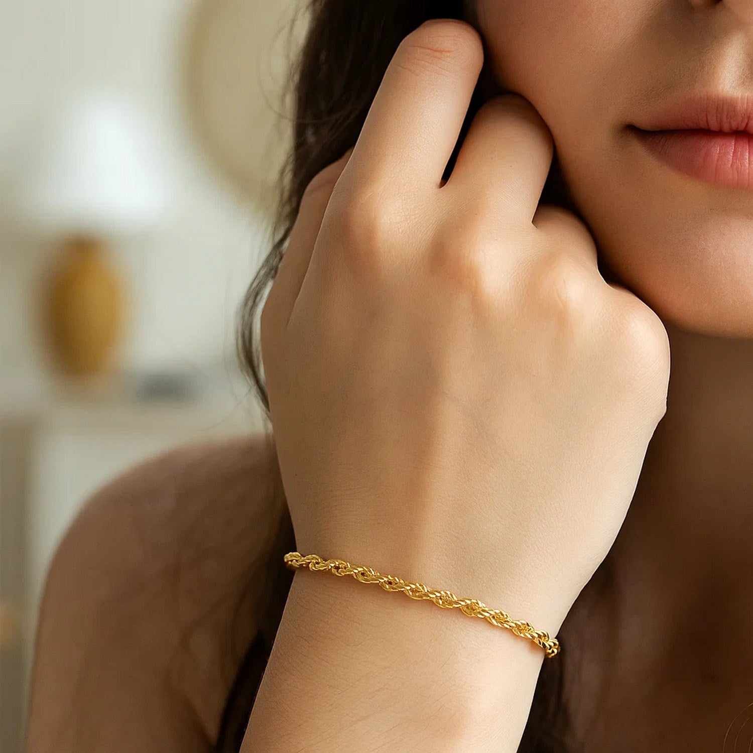 14k Yellow Gold Solid Diamond Cut Rope Bracelet (1.60 mm)