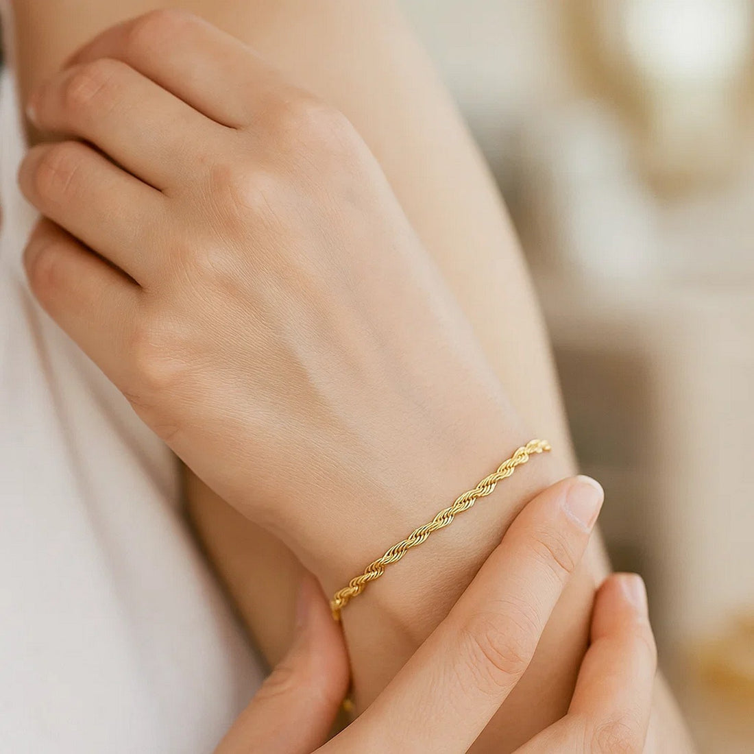 14k Yellow Gold Solid Diamond Cut Rope Bracelet (1.60 mm)