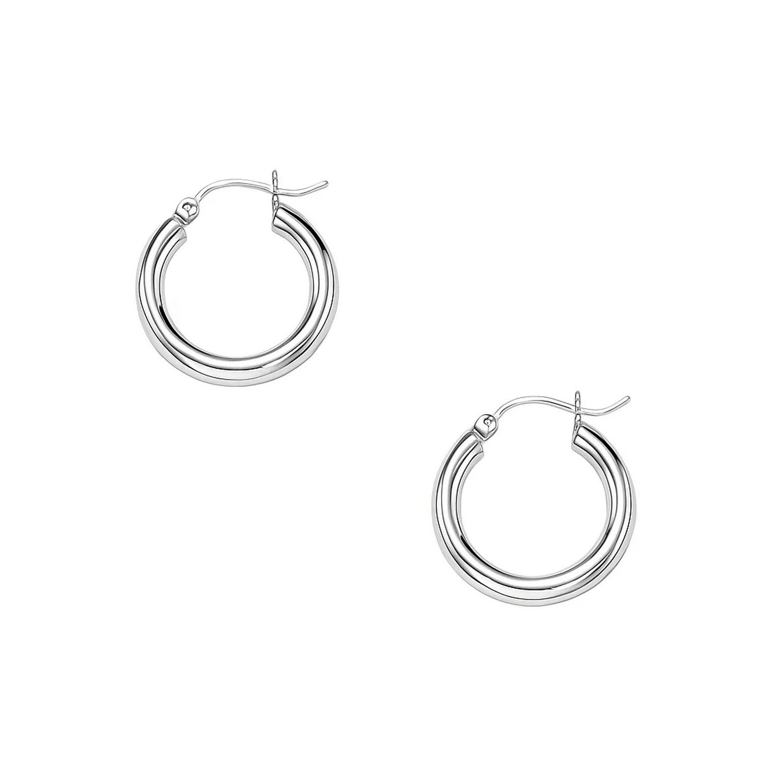14k White Gold Polished Hoop Earrings (3x15mm)