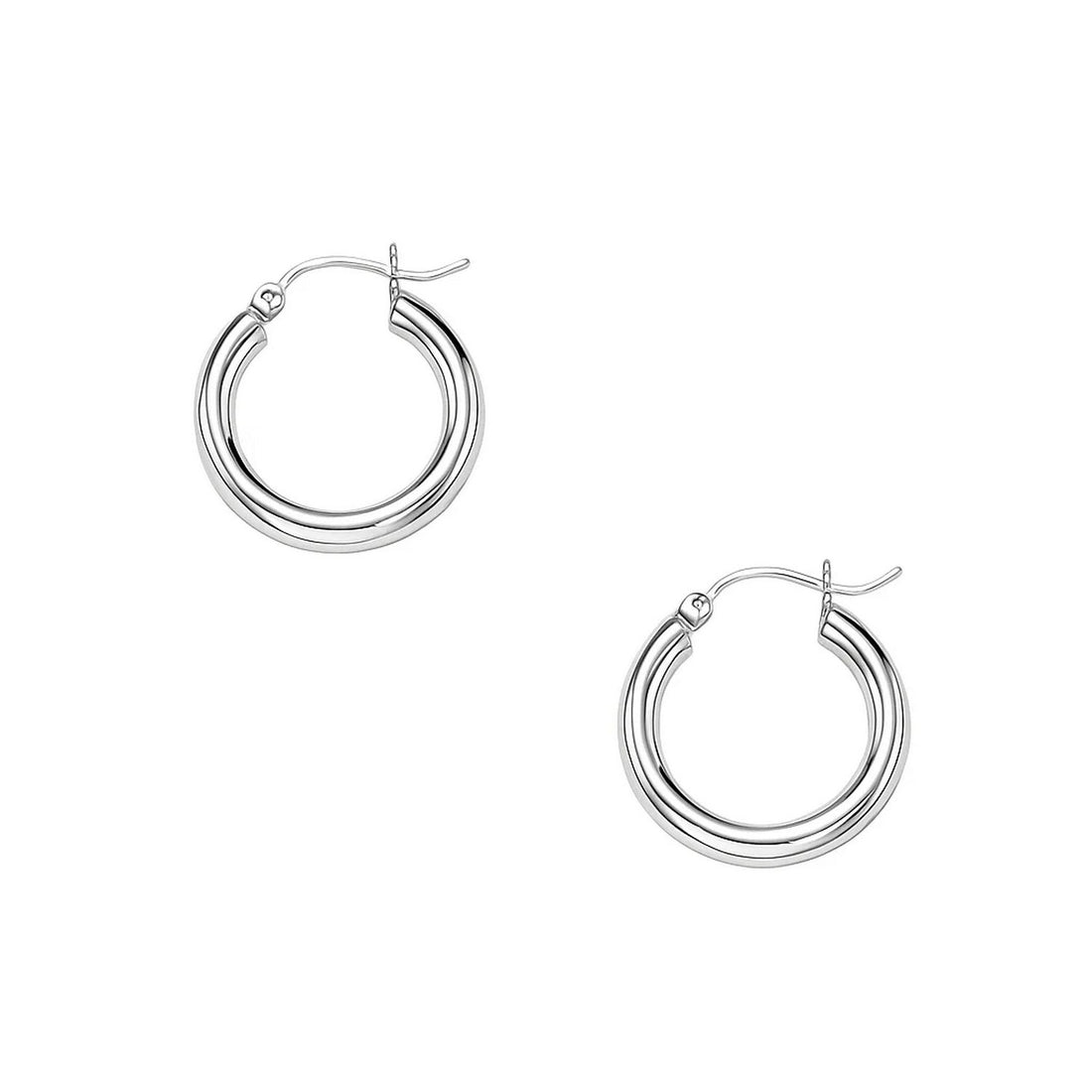 14k White Gold Polished Hoop Earrings (3x15mm)