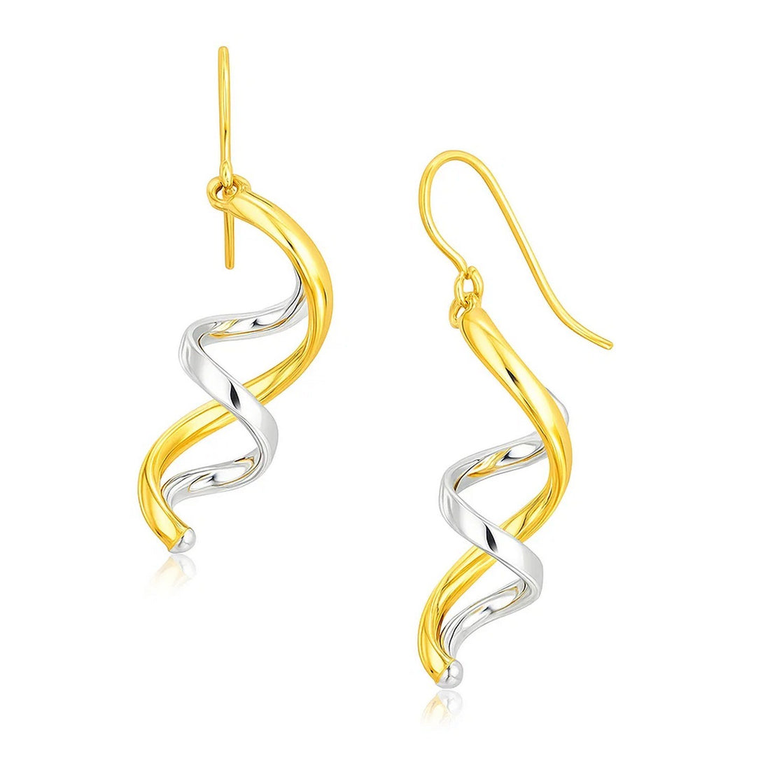 14k Two Tone Gold Double Helix Polished Dangling Earrings