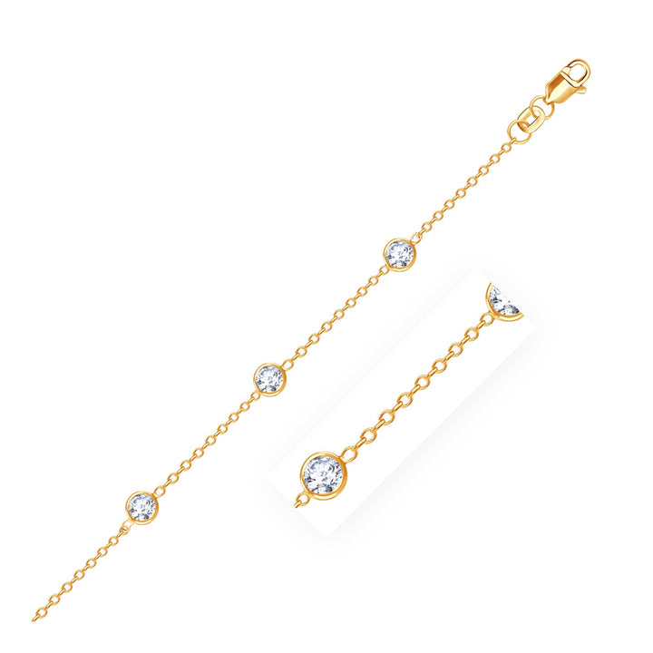 Bracelet de cheville en or jaune 14 carats avec zircon cubique blanc rond