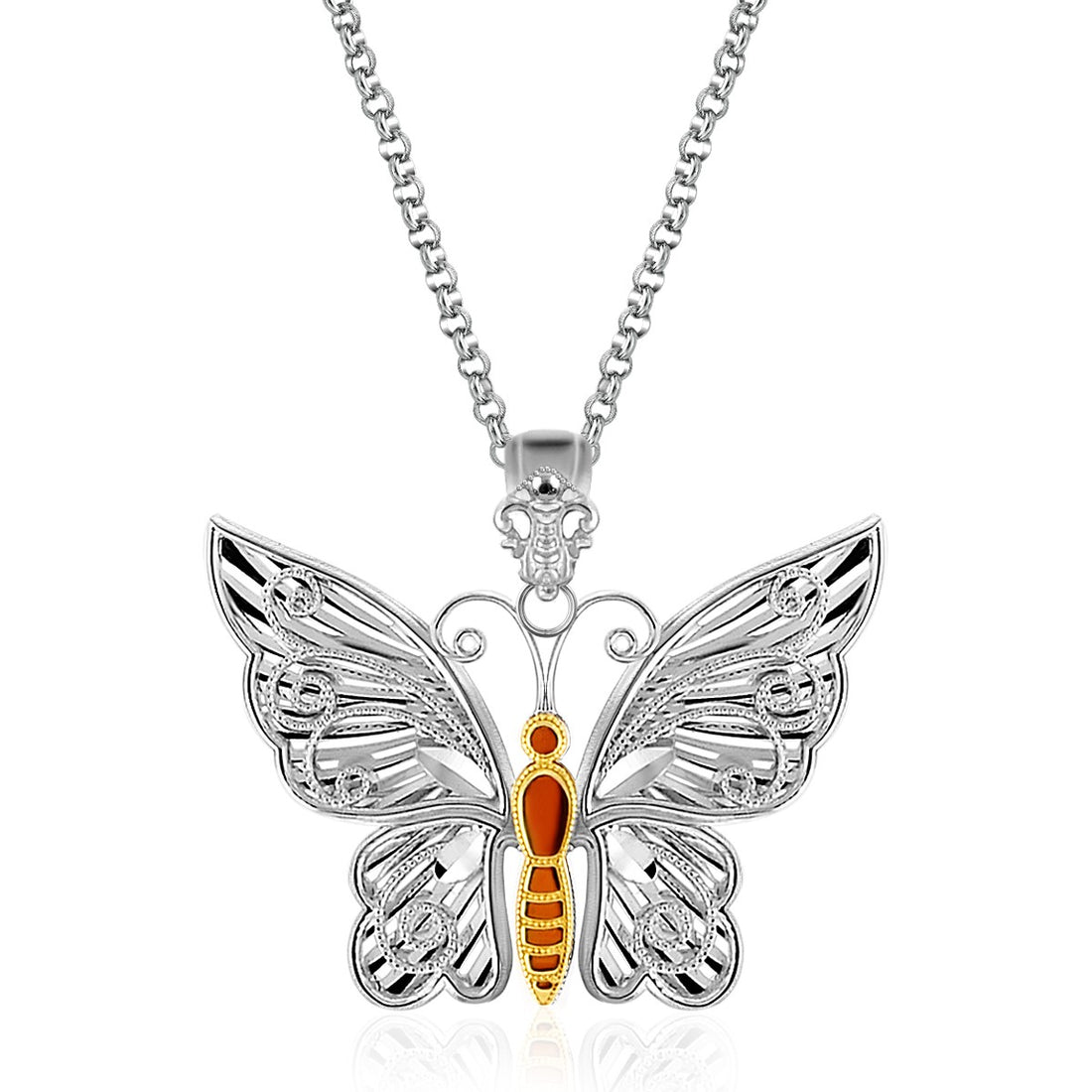 Designer vlinderhanger van sterlingzilver en 14-karaats geelgoud