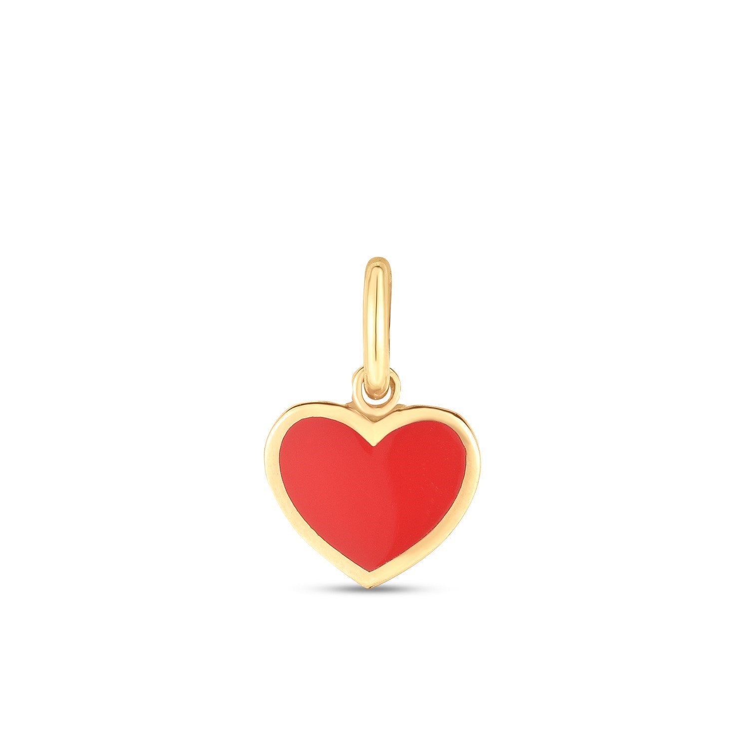 Breloque mini cœur en or jaune 14 carats et émail rouge