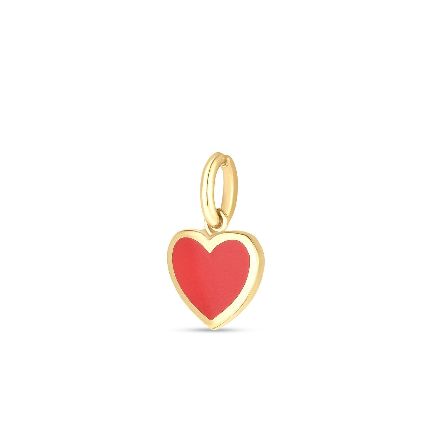 Breloque mini cœur en or jaune 14 carats et émail rouge
