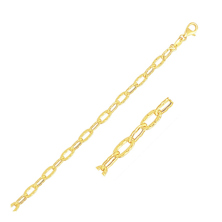 Bracelet de cheville en or jaune 14 carats avec maillons ovales plats martelés