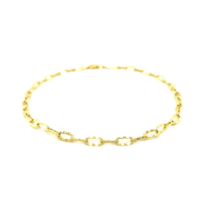 Bracelet de cheville en or jaune 14 carats avec maillons ovales plats martelés