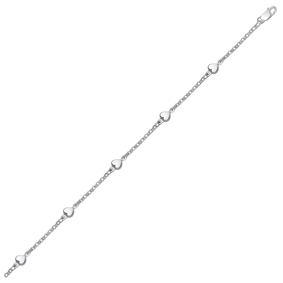 Bracelet de cheville en or blanc 14 carats avec motif de cœur bombé