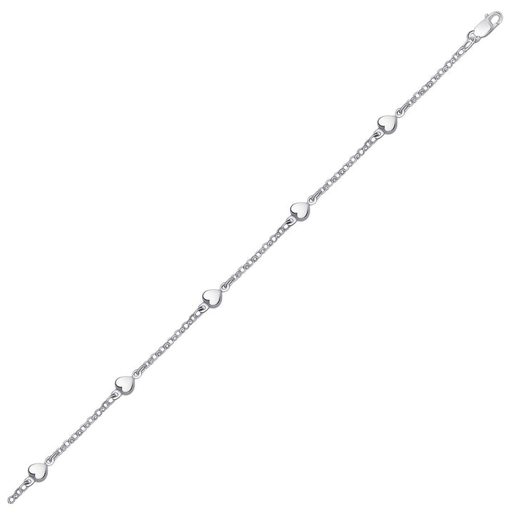 Bracelet de cheville en or blanc 14 carats avec motif de cœur bombé