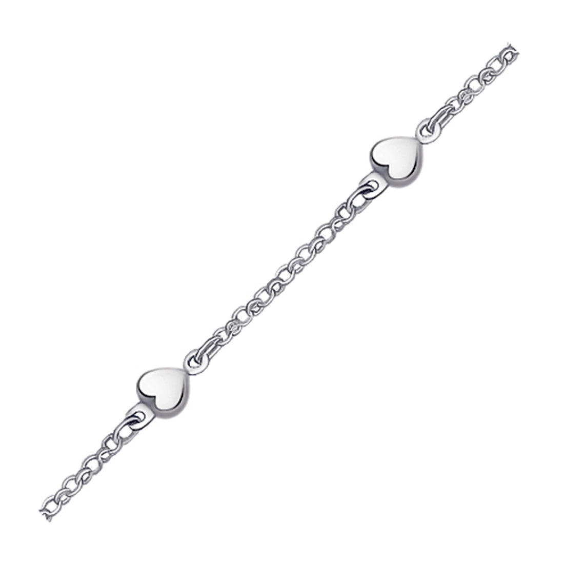 Bracelet de cheville en or blanc 14 carats avec motif de cœur bombé