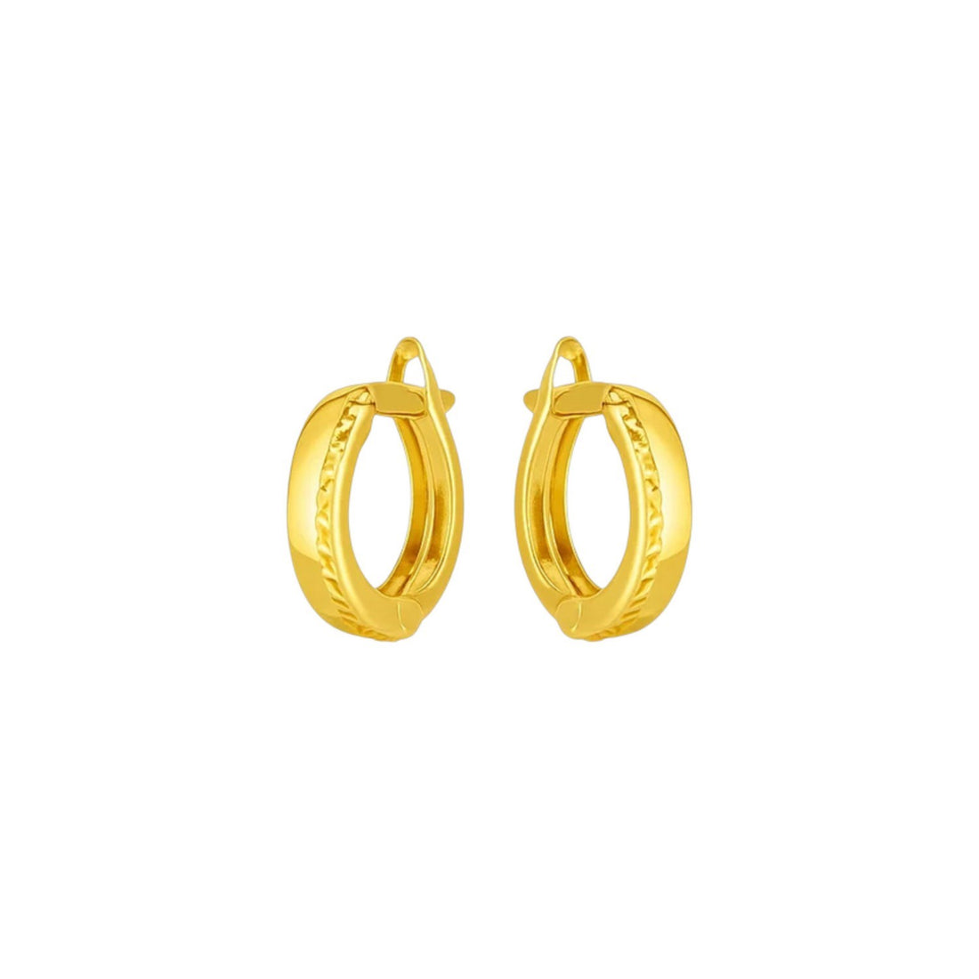 14k Yellow Gold Textured Huggie Hoops(3x10mm)