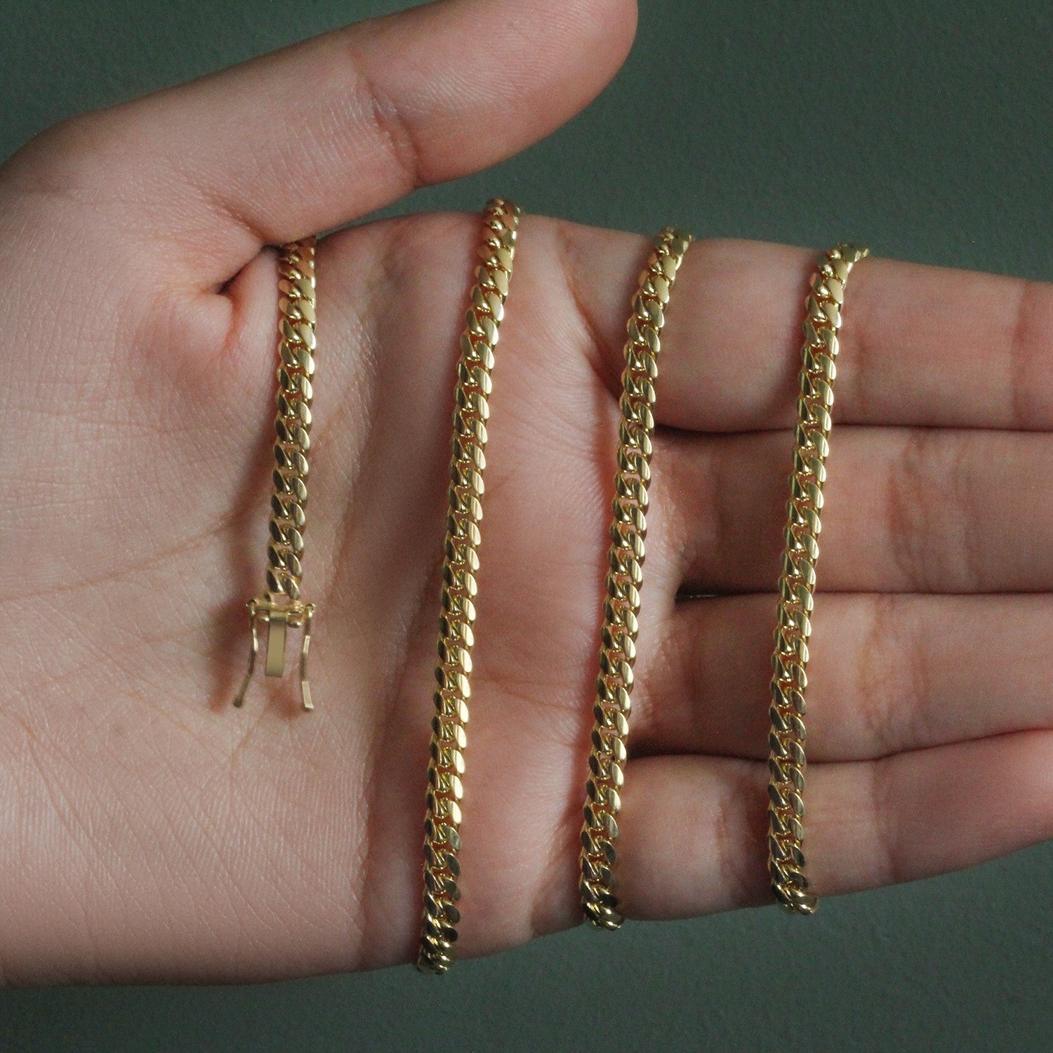 4.0mm 14k Yellow Gold Classic Solid Miami Cuban Chain