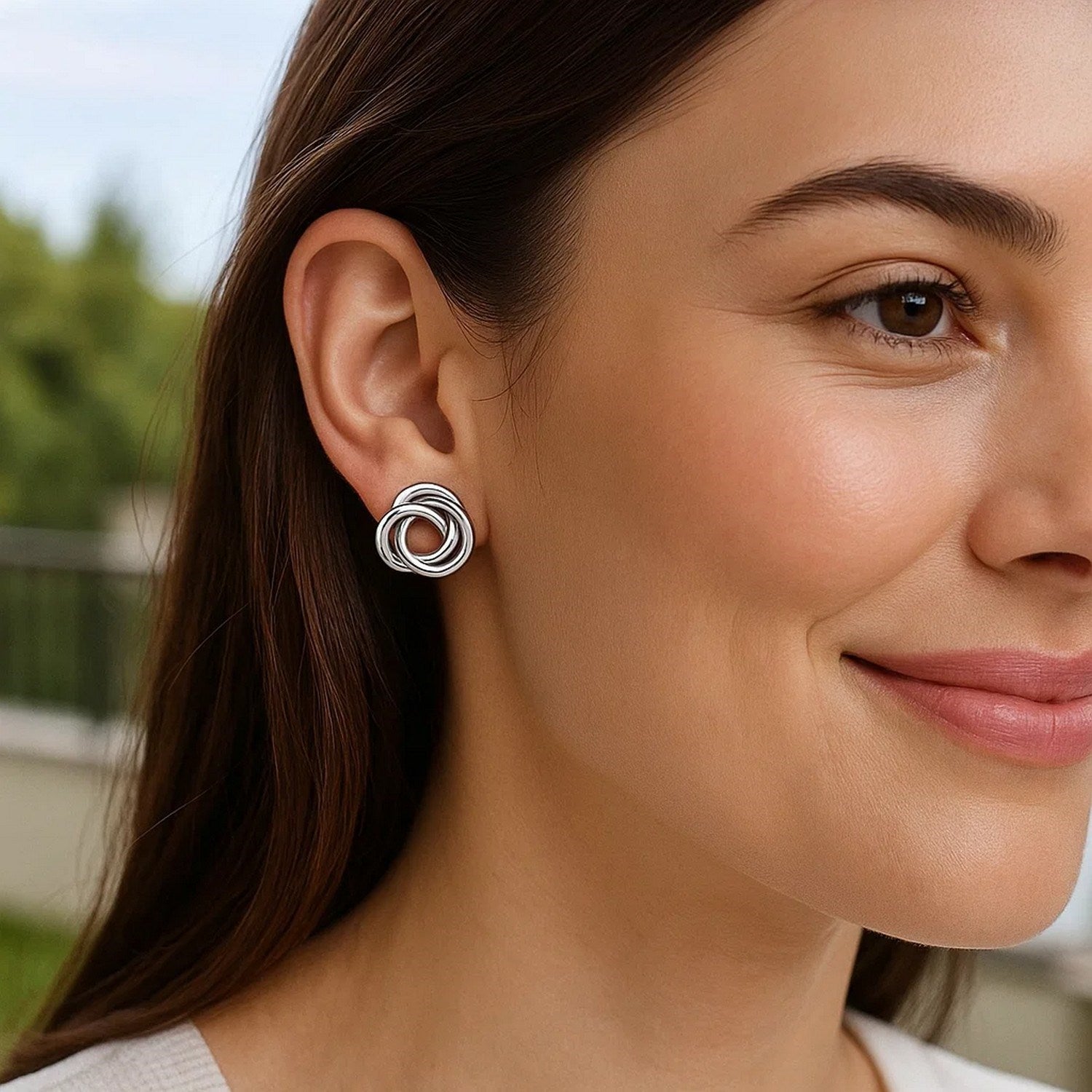 Polished Open Love Knot Earrings in Sterling Silver