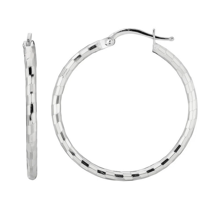 Boucles d'oreilles créoles en argent sterling, taille diamant, plaquées rhodium (2 x 26 mm)