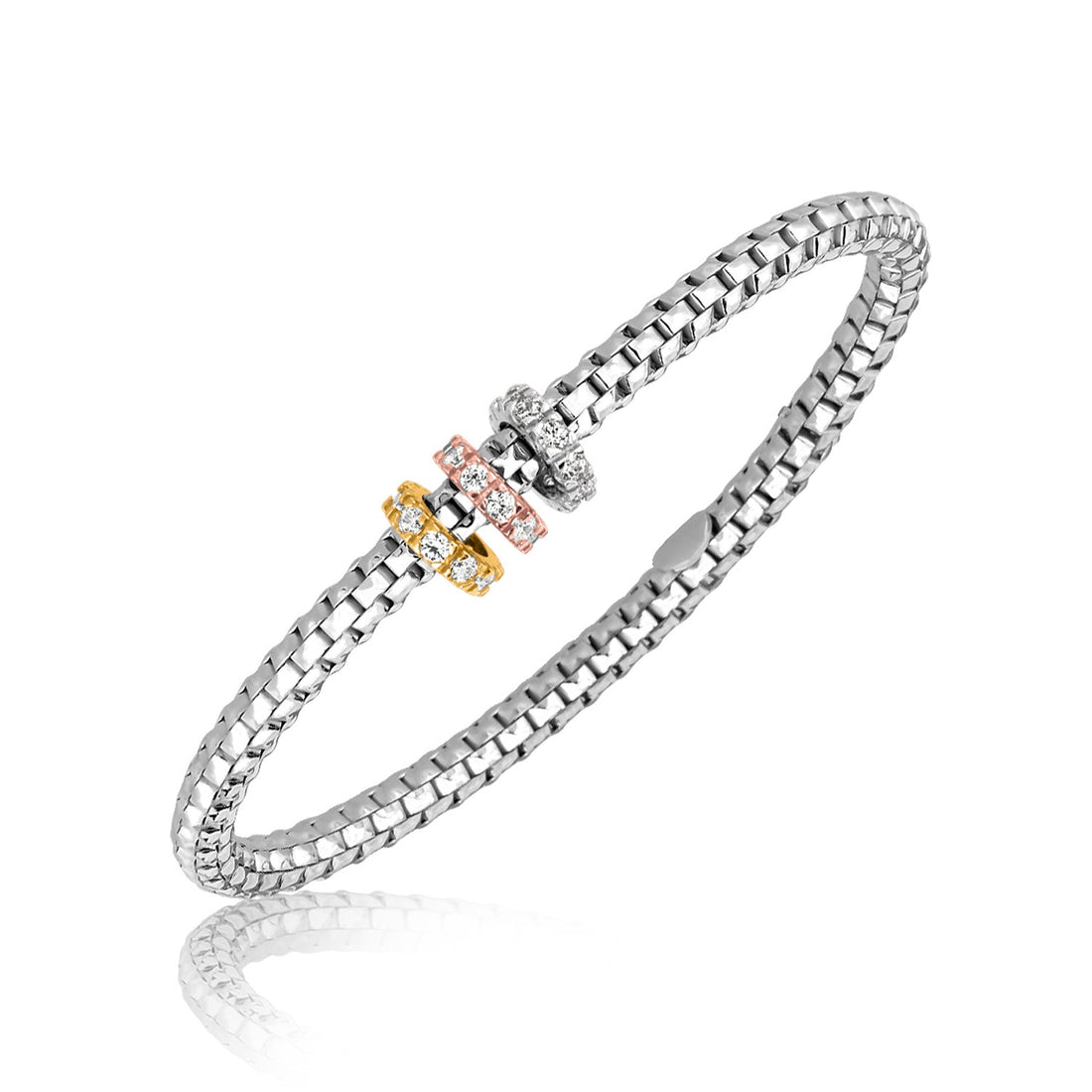 Sterling zilveren rhodium-geplateerde mesh-bangle versierd met gele kristalaccenten
