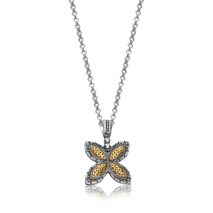 Pendentif en or jaune 18 carats et argent sterling à motif papillon en filigrane