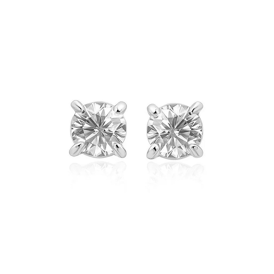 Sterling Silver Stud Earrings with White Hue Faceted Cubic Zirconia(6mm)