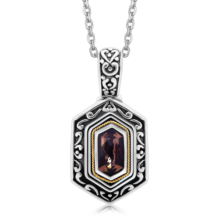 Pendentif en or jaune 18 carats et argent sterling de style antique orné de quartz fumé