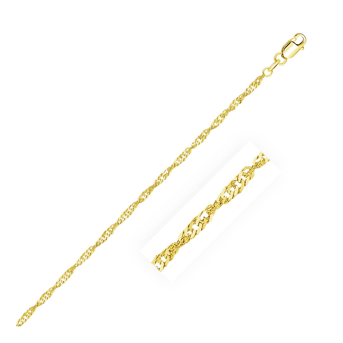Bracelet de cheville Singapour en or jaune 14 carats de 2,1 mm
