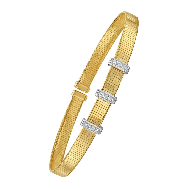 14K Yellow Gold Diamond Station Omega Cuff Bangle