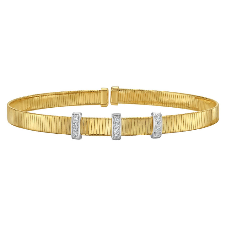 14K Yellow Gold Diamond Station Omega Cuff Bangle